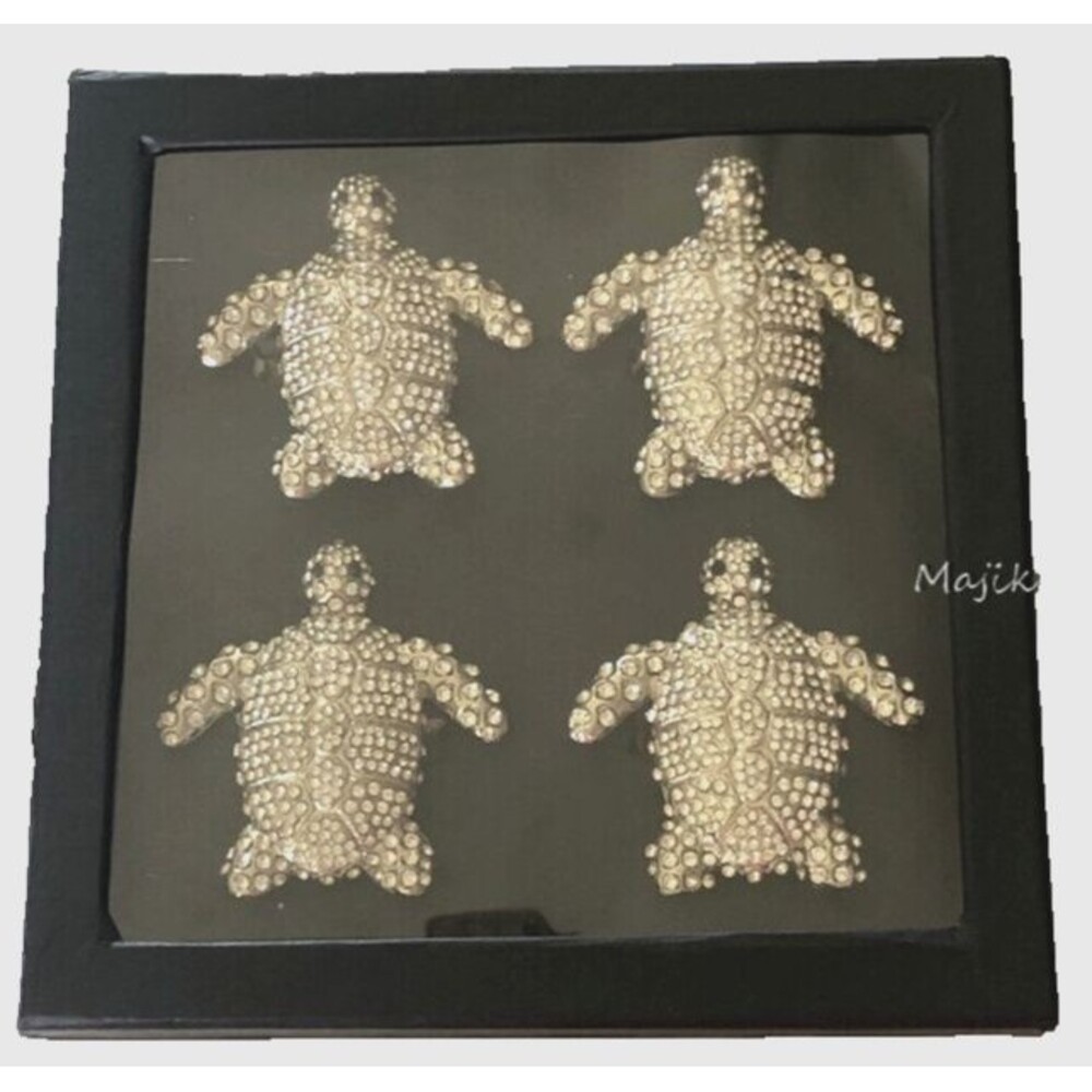 Tahari Sea Turtle Napkin Rings Sparkling Rhinestone Bling Beach Coastal Set of 4